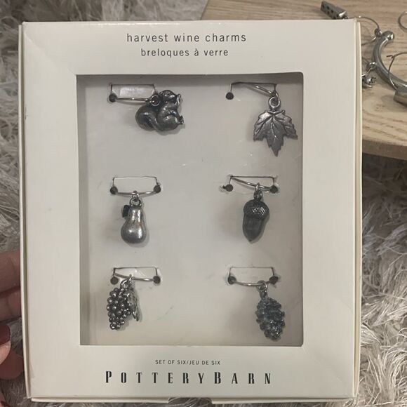 Pottery Barn Metal Harvest Wine Charms Set Of 6 Charms - Picture 3 of 12